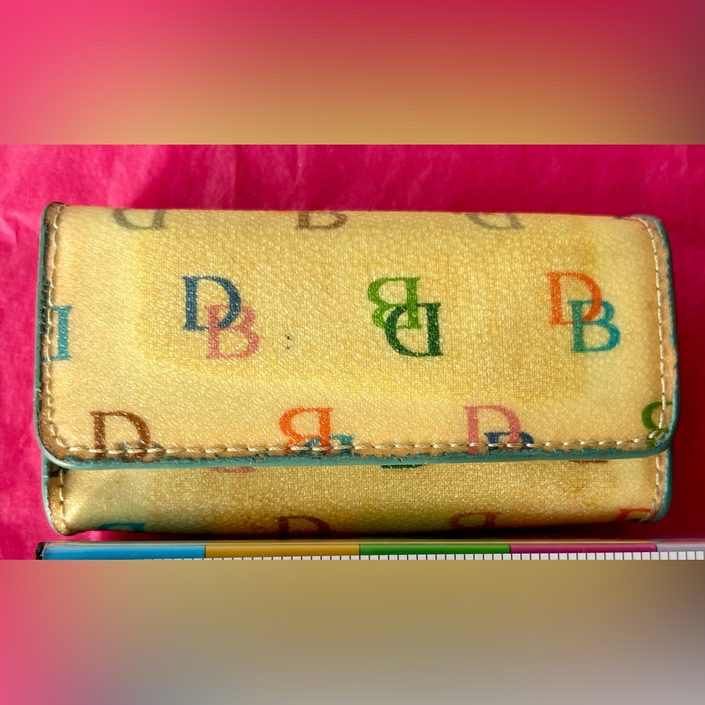Dooney & Bourke Yellow Wristlet Wallet with Multicolor Logo (Pre-Loved)